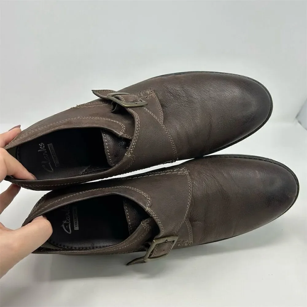 Clarks Delsin Stride Men's Brown Leather Monk Strap Loafer Dress Shoes Size 11 M